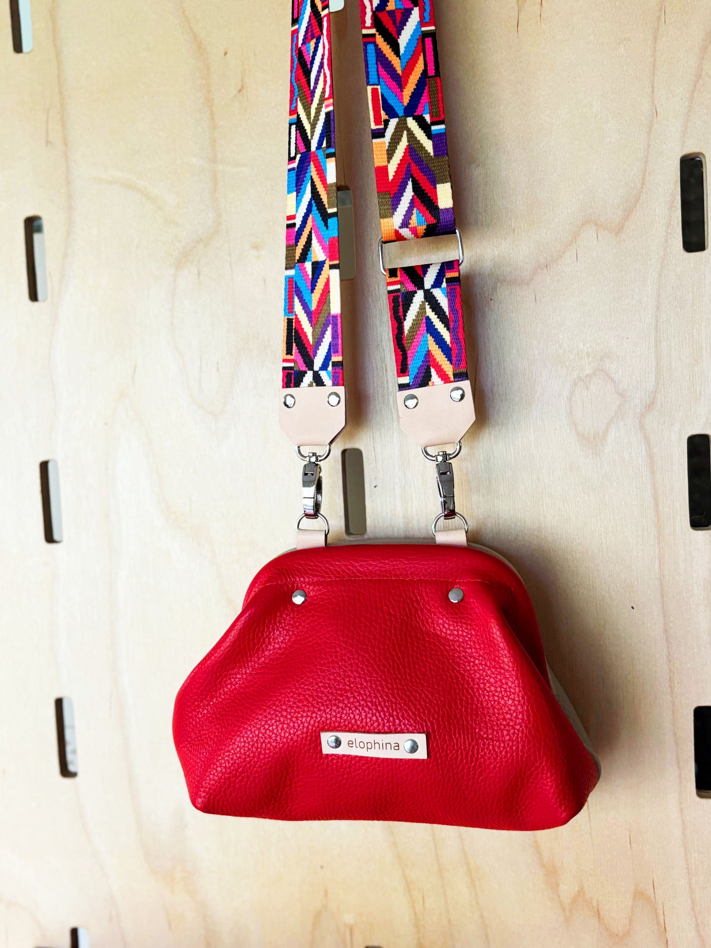 Mini Crossbody Clutch Purse ivory/red