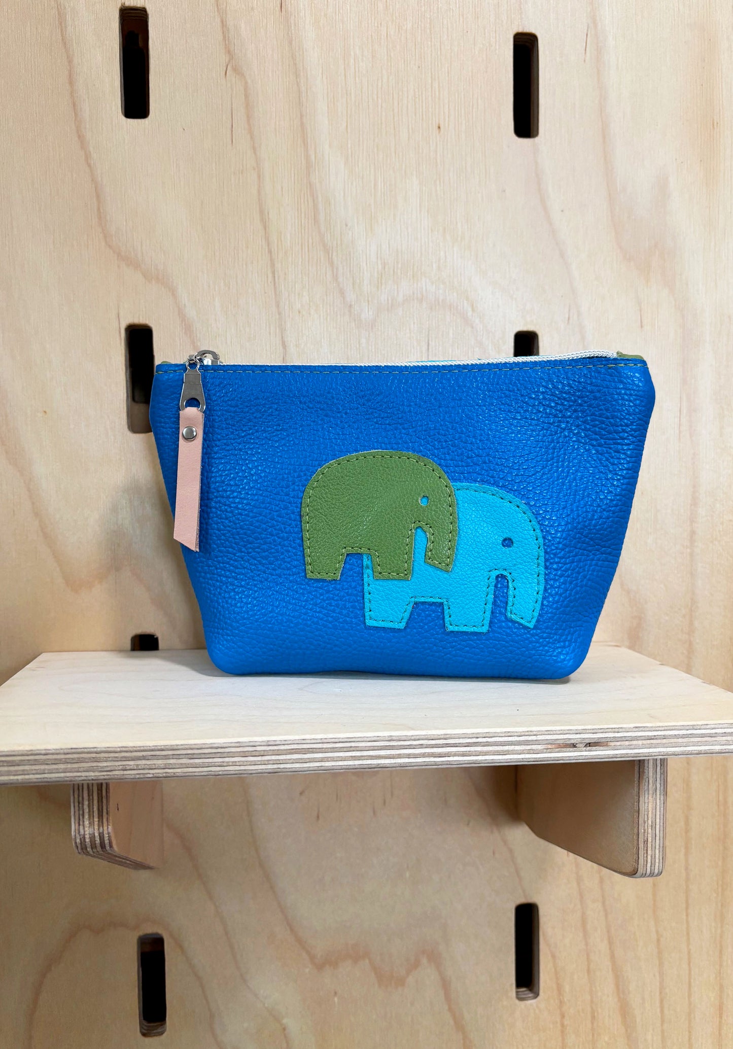 Elephant cosmetic zip pouch /blue, green, turquoise