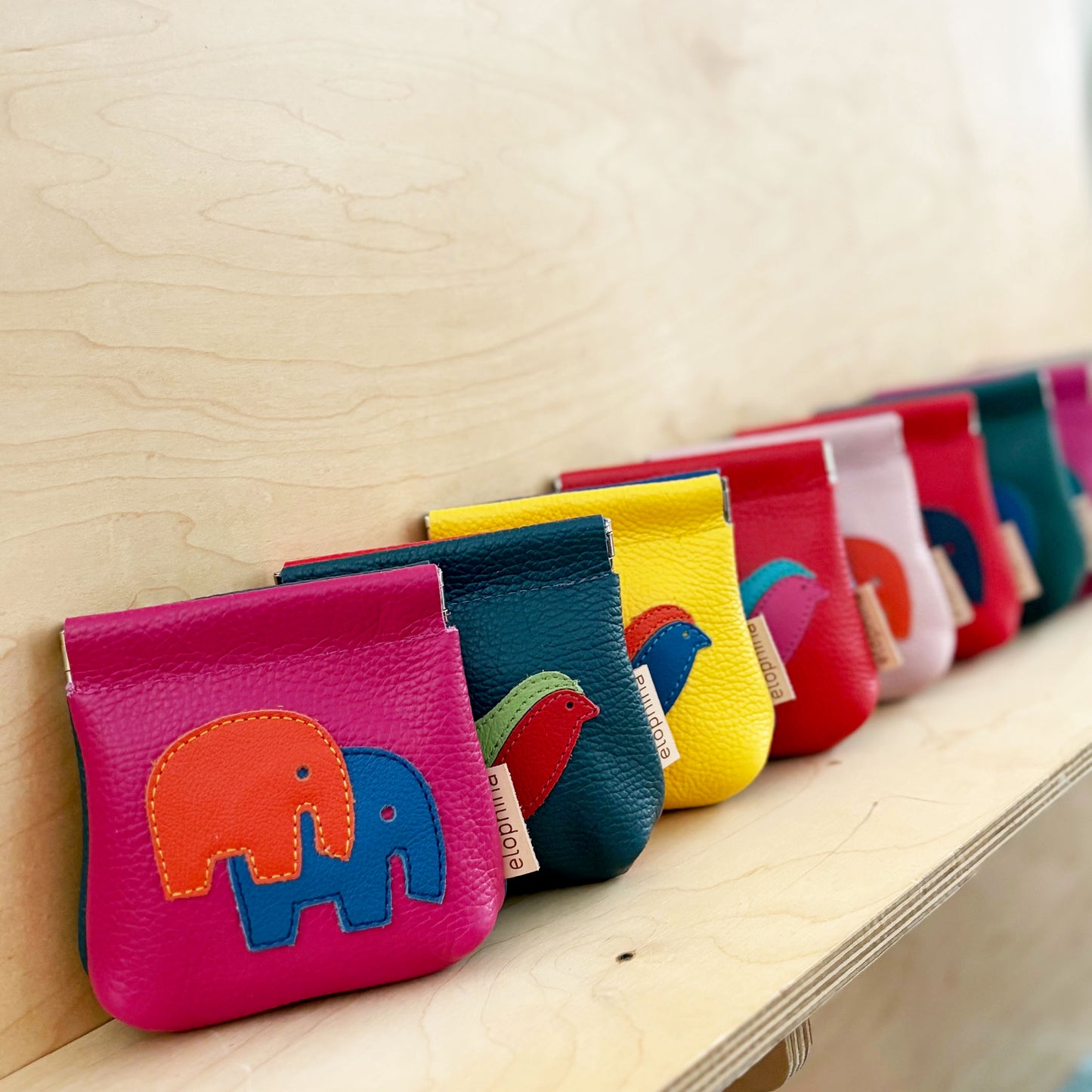 Elephant color block coin purse turquoise/pink