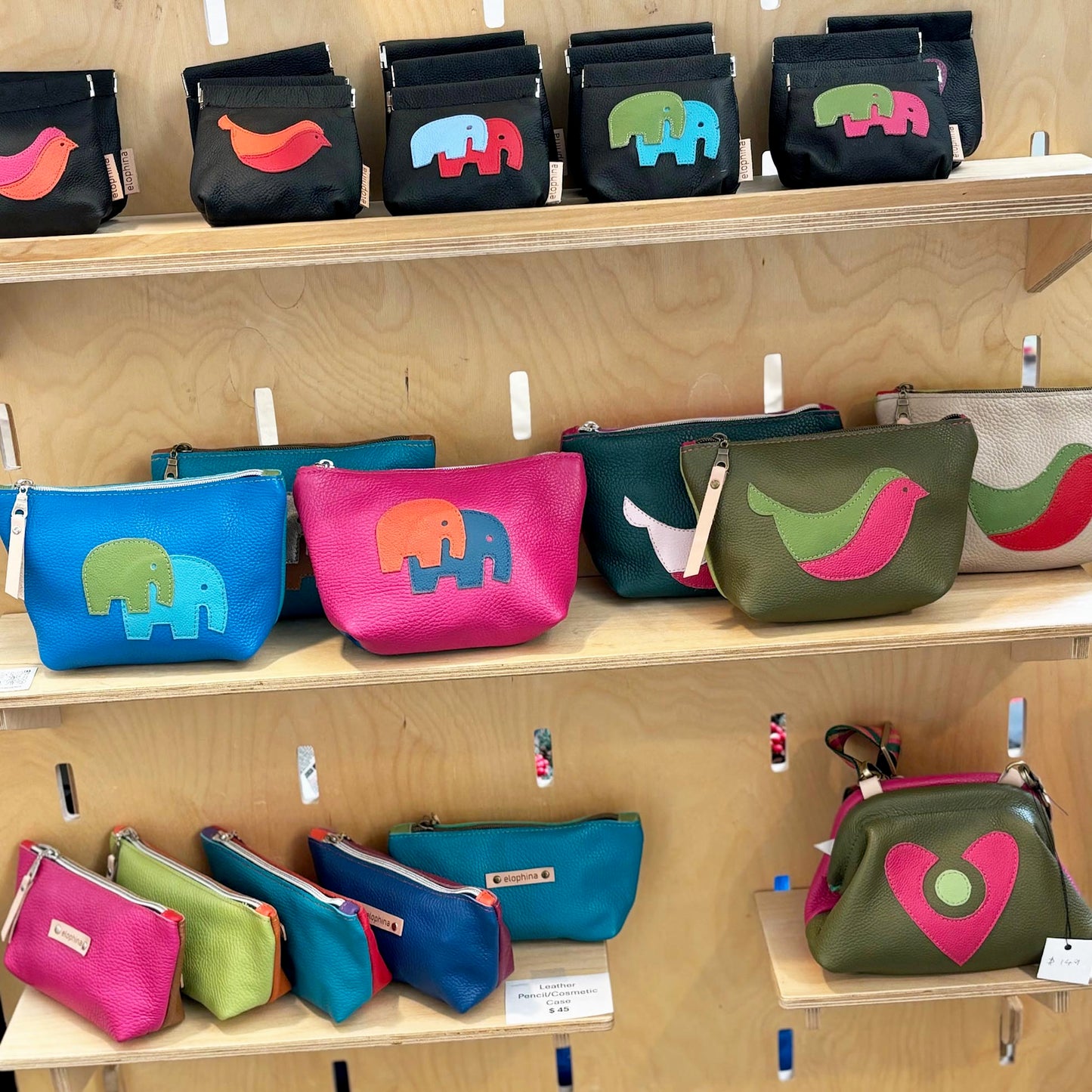 Elephant cosmetic zip pouch /off white, orange, fuchsia