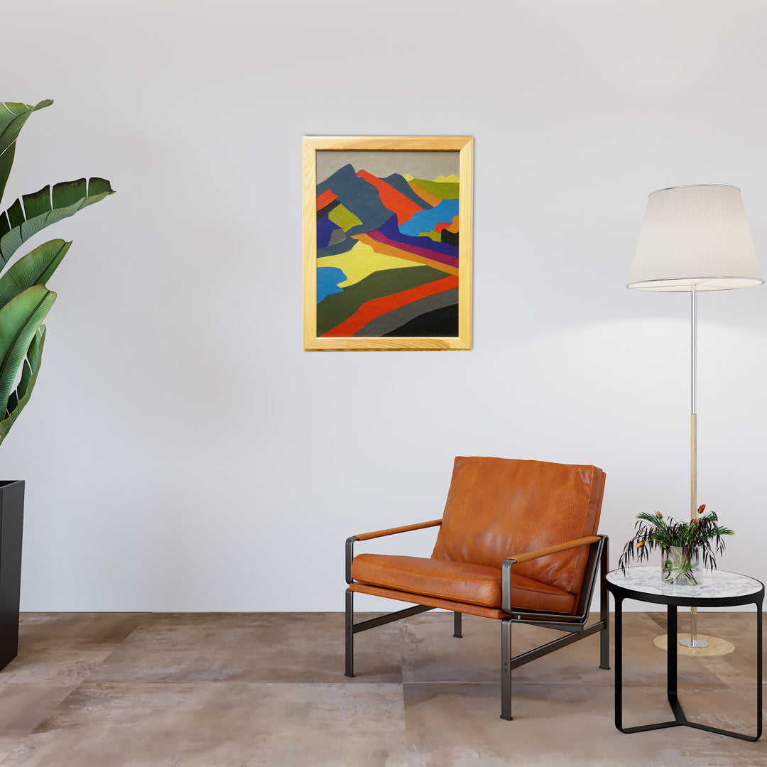 Leather Marquetry Abstract Mountain Scene