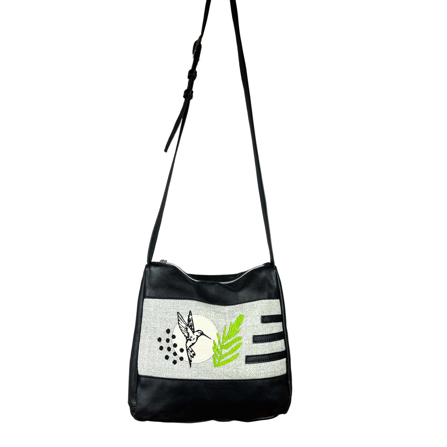 Embroidered Hummingbird Crossbody, black