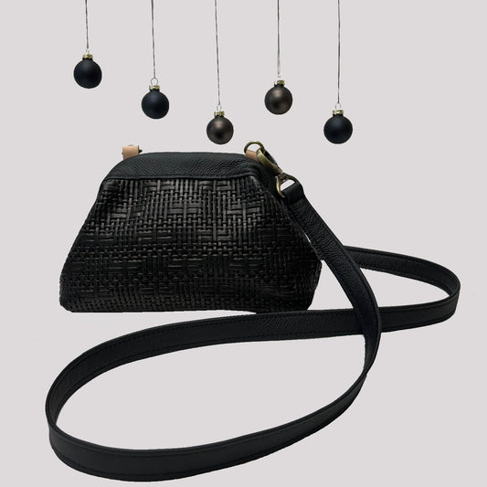 Mini Crossbody Clutch Purse black woven imprint