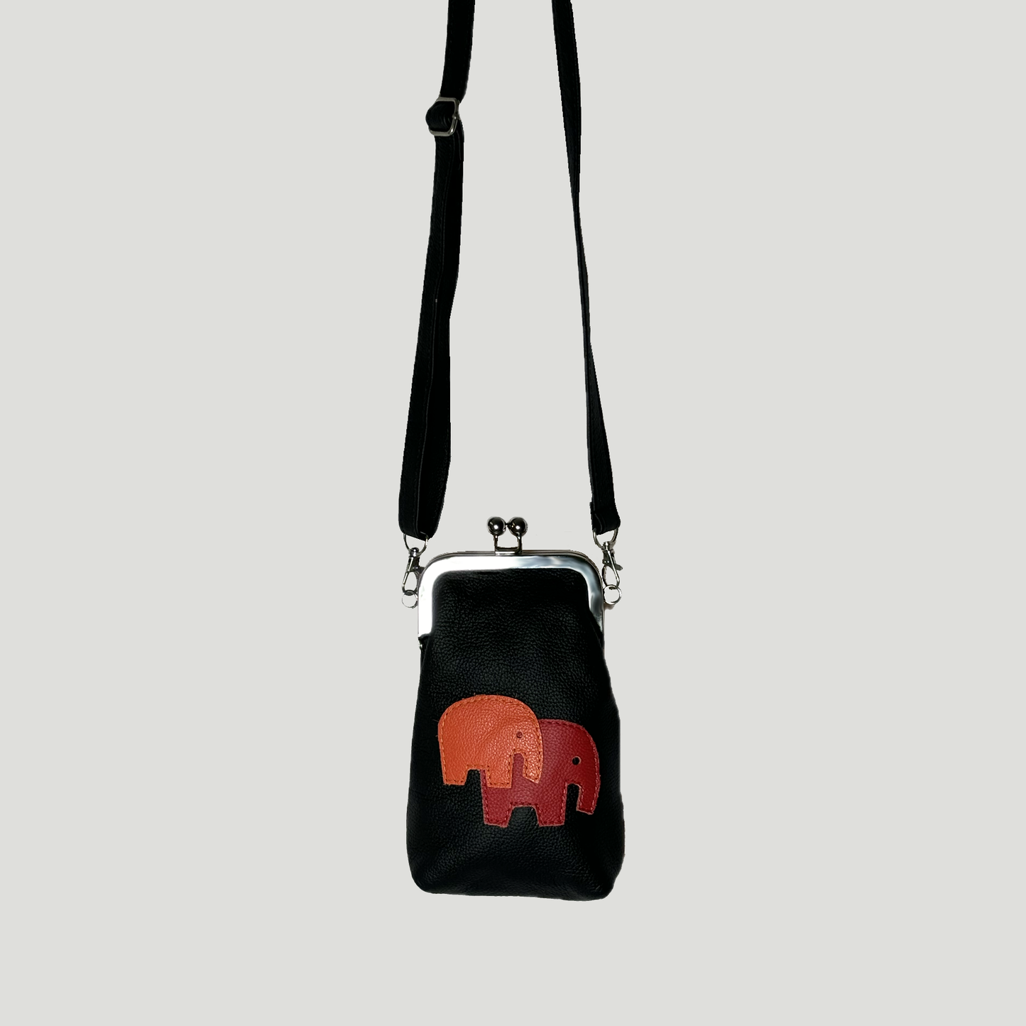 Phone Crossbody with elephant applique black with red and orange elephant