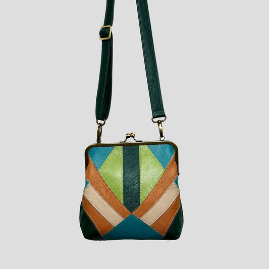 Marquetry Kisslock Crossbody Bag green, beige , turquois