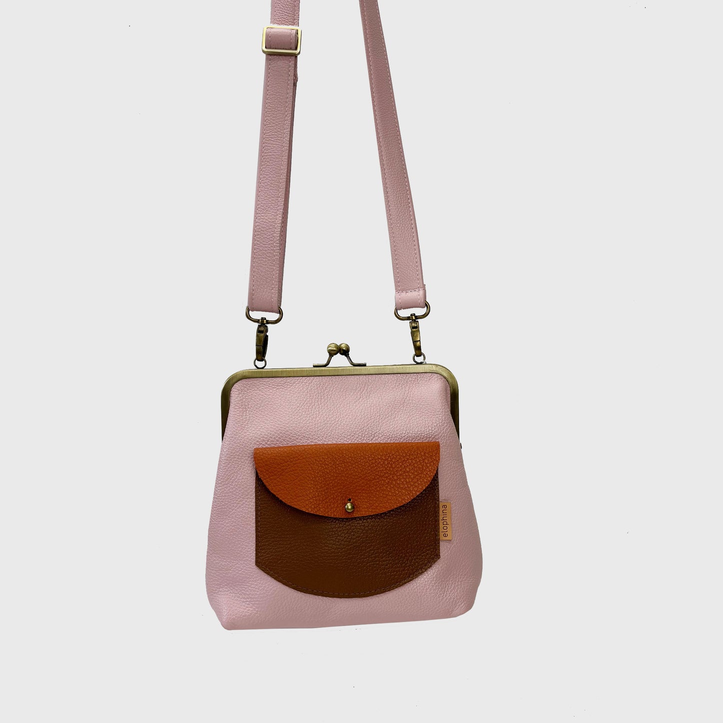 Kisslock Crossbody Bag Rose/Cognac/Brown