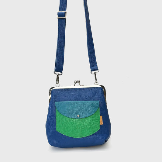 Kisslock Crossbody Bag Blue/Light Green/Turquoise