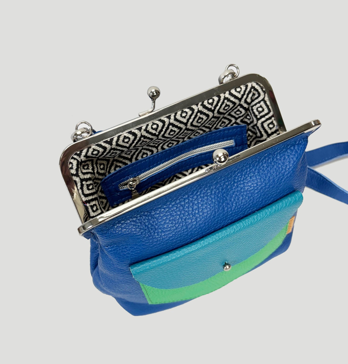 Kisslock Crossbody Bag Blue/Light Green/Turquoise