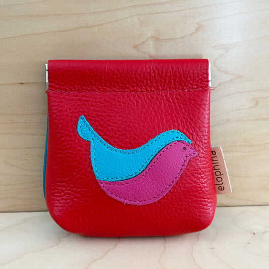 Bird color block coin purse red/turquoise