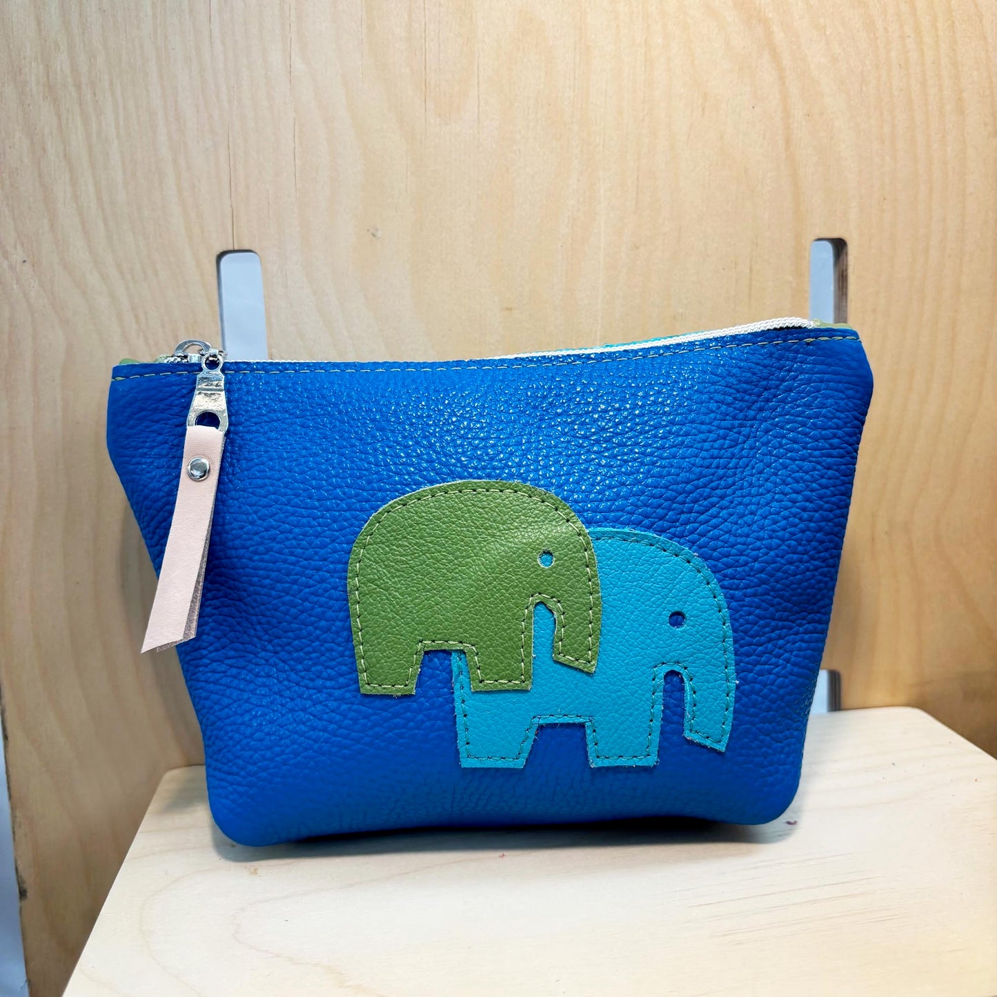 Elephant cosmetic zip pouch /blue, green, turquoise