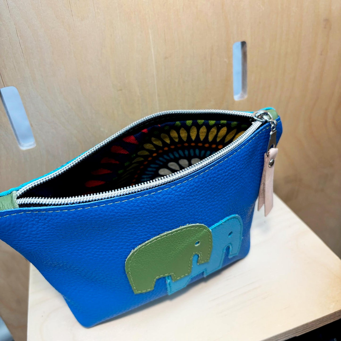 Elephant cosmetic zip pouch /blue, green, turquoise