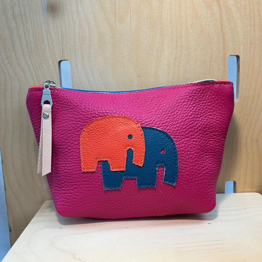 Elephant cosmetic zip pouch /hot pink, blue, orange