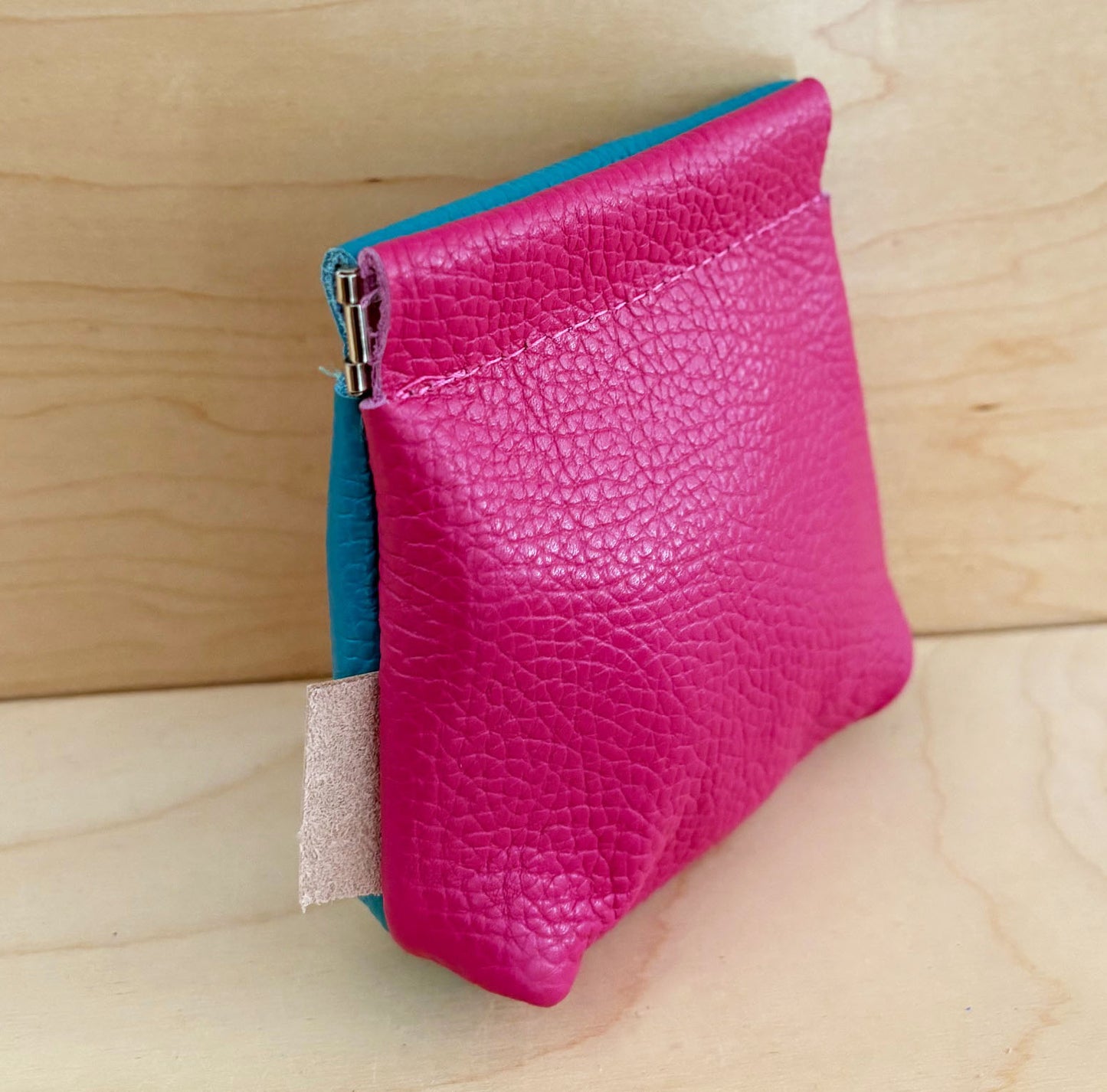 Elephant color block coin purse turquoise/pink
