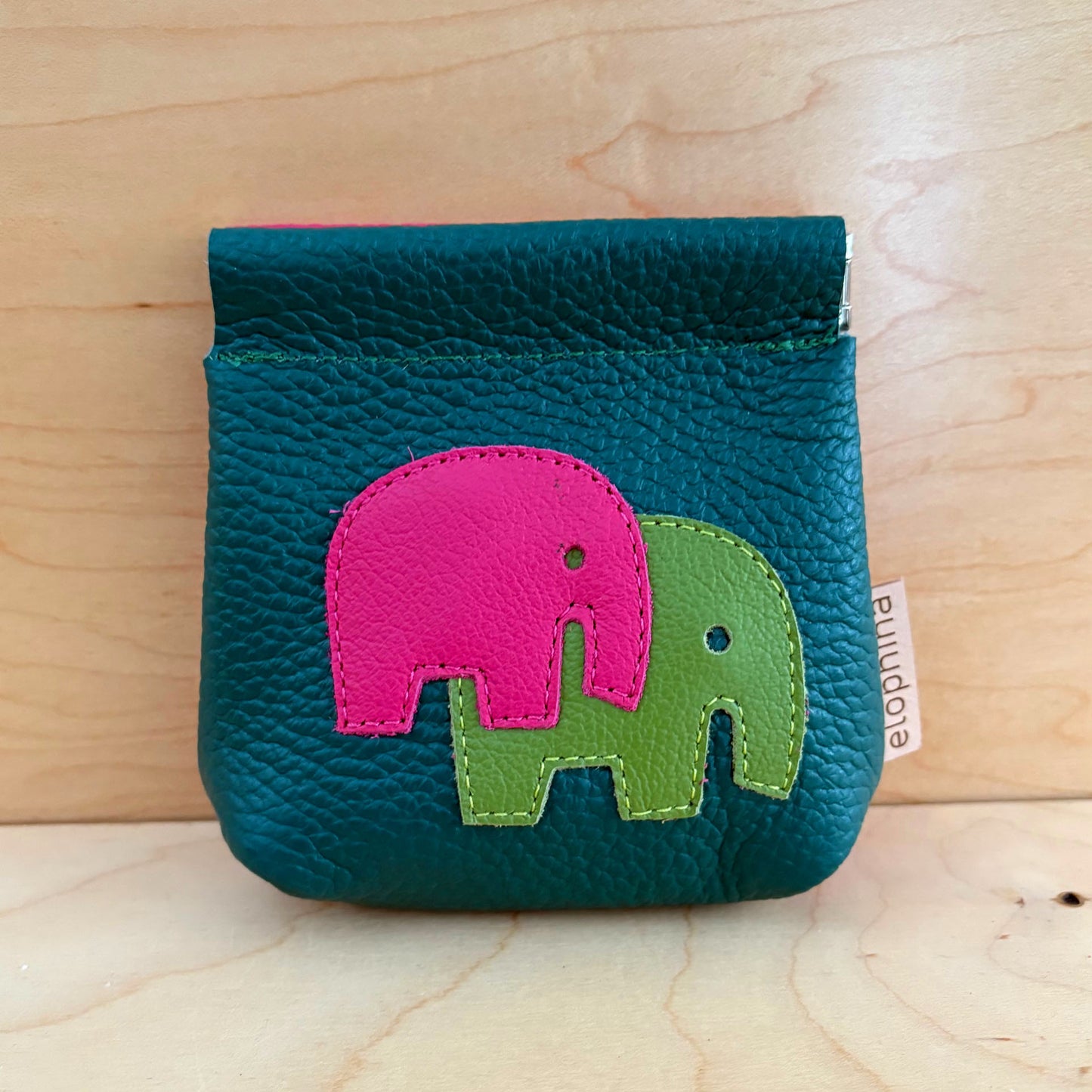 Elephant color block coin purse green/pink