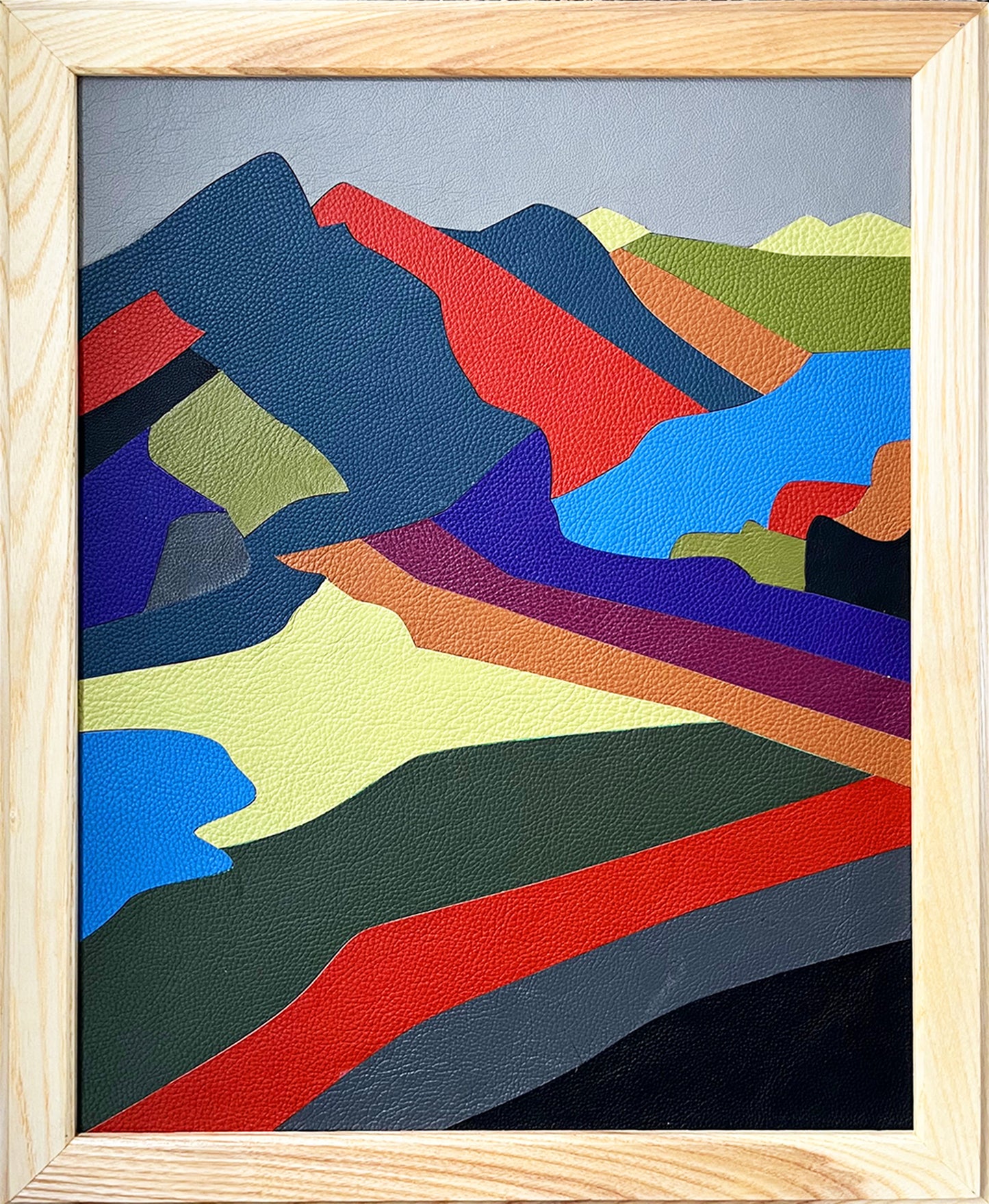 Leather Marquetry Abstract Mountain Scene